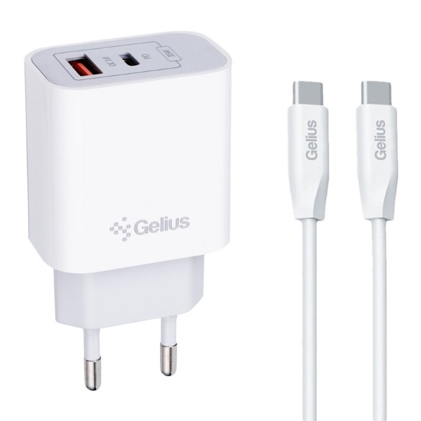 Фото - Сетевое зарядное устройство Gelius Merge GP-HC060 GAN USB+Type-C 35W (QC/PD/PPS) + кабель One GP-UCN012 Type-C to Type-C 1m (102932)